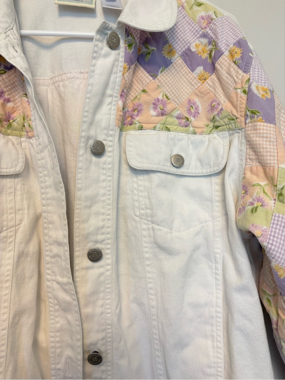 Susan Bristol Casuals Quilted White Denim Jacket Cottage Core Women's Medium - Picture 3 of 10